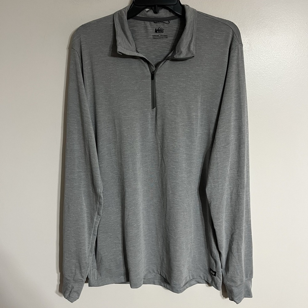 REI‎ CO-OP Outdoors Athletic Base Layer Gray 1/4 Zip Hiking Camping Mens Medium
